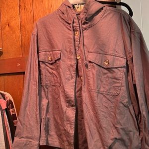 Hooded button up jacket with a hood